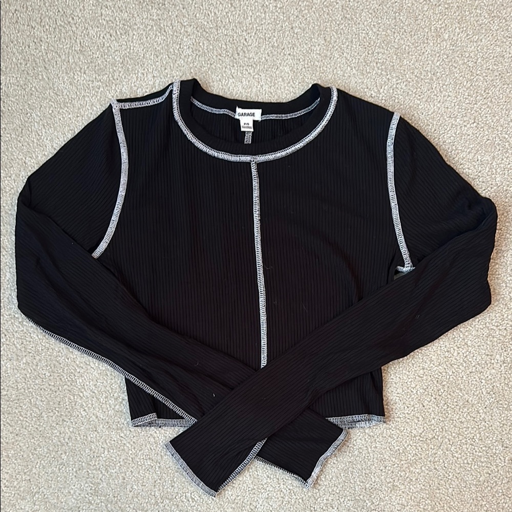 Garage Long Sleeve Crop Top with Contrast Stitching